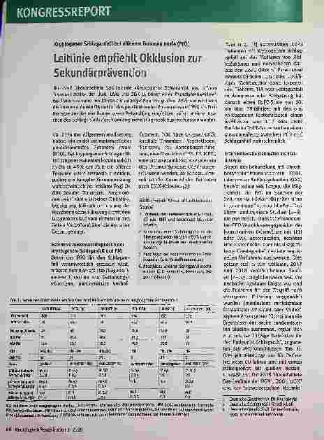 Vorschauseite 1: Kryptogener Schlaganfall bei offenem Foramen ovale (PFO) Leitlinie empfiehlt Okklusion zur Sekundärprävention.