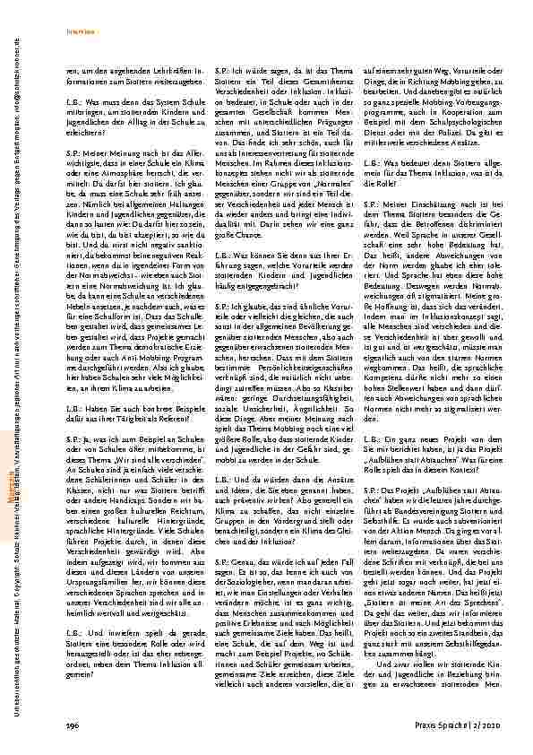 Vorschauseite 2: Interview Praxis Sprache | 2/2020 195 Magazin „Was ist so wichtig? “ Ein Interview zum Thema „Stottern und Schule“ im Rahmen einer Online-Präsentation