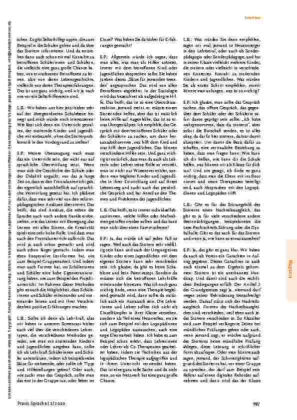 Vorschauseite 3: Interview Praxis Sprache | 2/2020 195 Magazin „Was ist so wichtig? “ Ein Interview zum Thema „Stottern und Schule“ im Rahmen einer Online-Präsentation