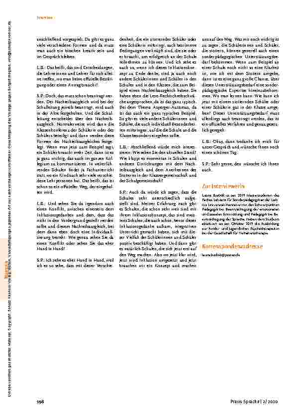 Vorschauseite 4: Interview Praxis Sprache | 2/2020 195 Magazin „Was ist so wichtig? “ Ein Interview zum Thema „Stottern und Schule“ im Rahmen einer Online-Präsentation