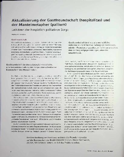 Vorschauseite 1: Aktualisierung der Gastfreundschaft (Hospitalitas) und der Mantelmetapher (Pallium)