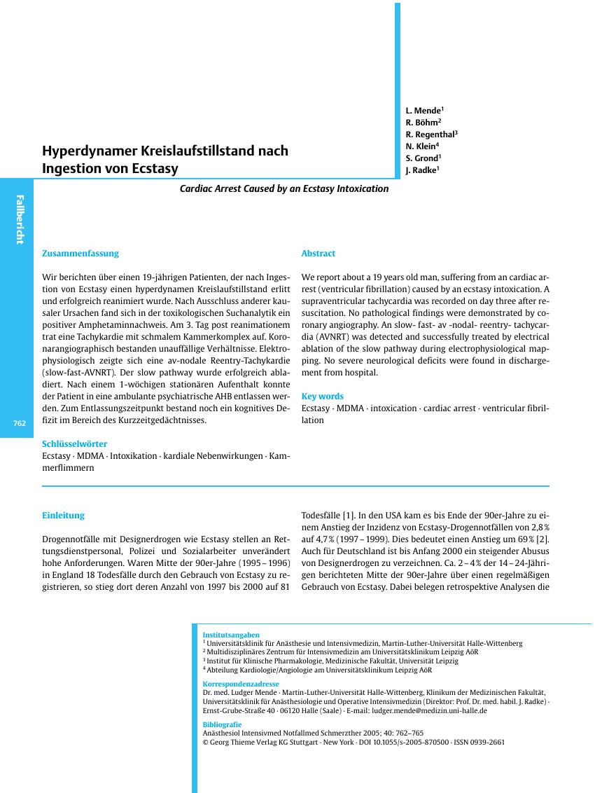 Vorschauseite 1: Hyperdynamer Kreislaufstillstand nach Ingestion von Ecstasy
