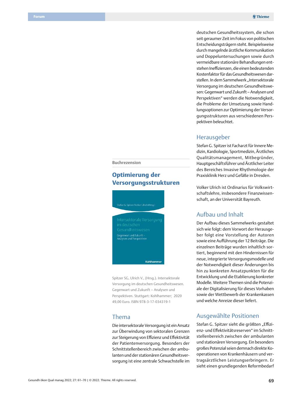 Vorschauseite 1: Buchrezension – Optimierung der Versorgungsstrukturen