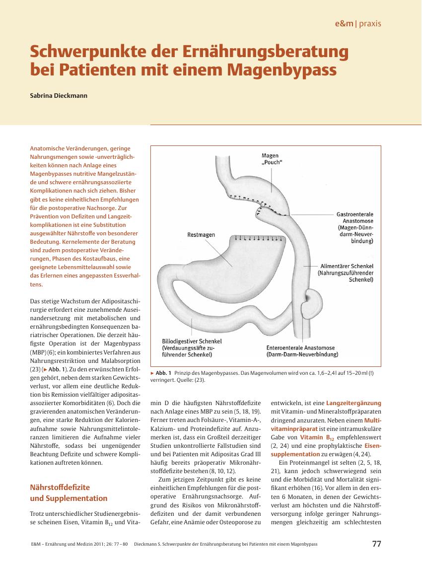Vorschauseite 1: Schwerpunkte der Ernährungsberatung bei Patienten mit einem Magenbypass