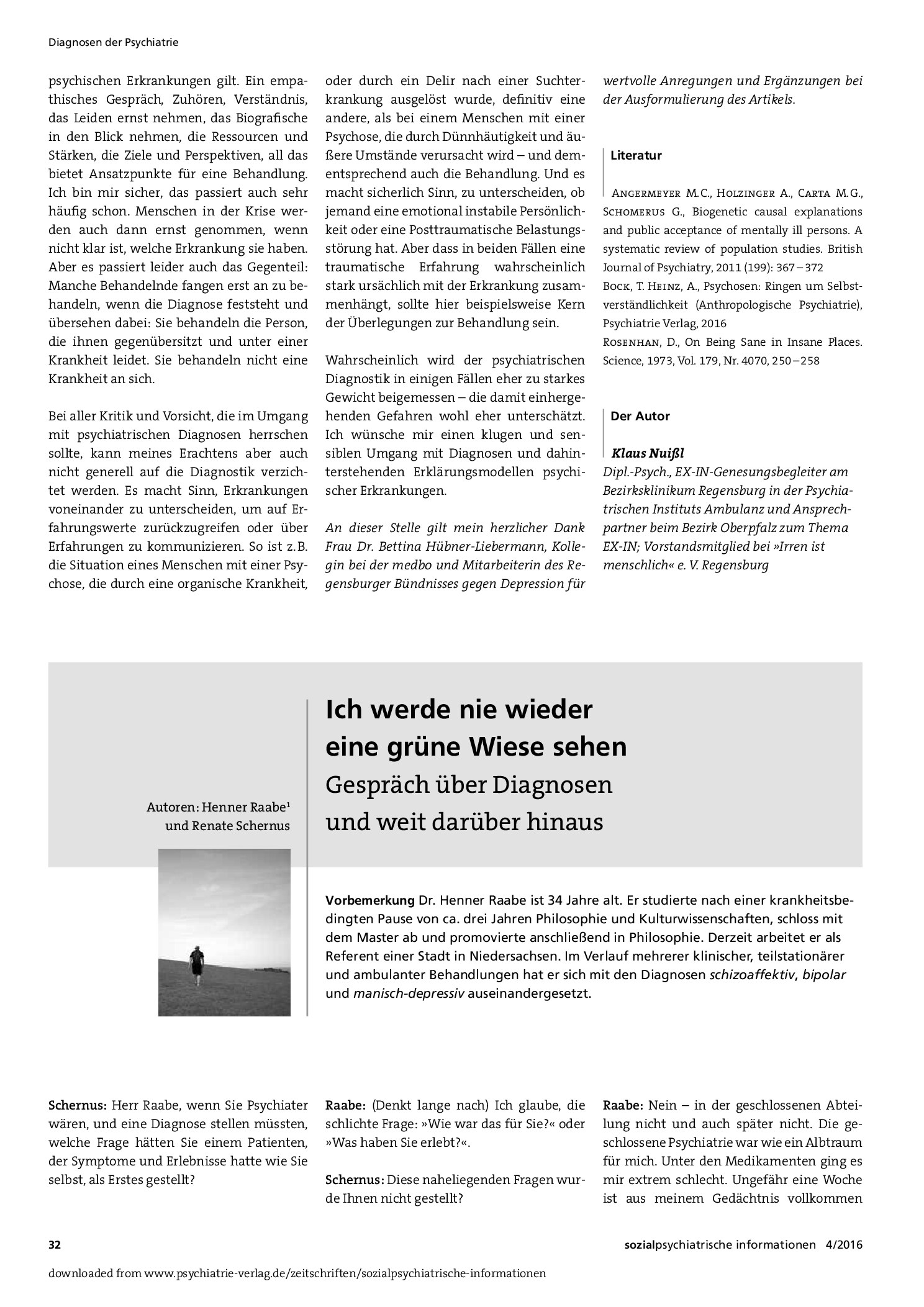Vorschauseite 1: Ich werde nie wieder eine grüne Wiese sehen – Gespräch über Diagnosen und weit darüber hinaus