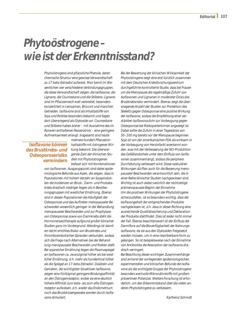 Vorschauseite 1: Phytoöstrogene - wie ist der Erkenntnisstand?