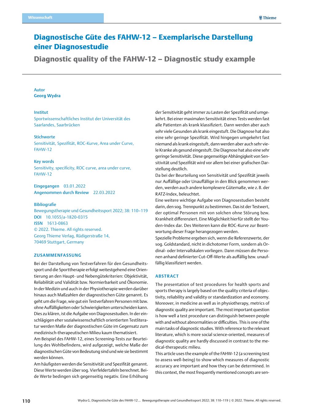 Vorschauseite 1: Diagnostische Güte des FAHW-12 – Exemplarische Darstellung einer Diagnosestudie