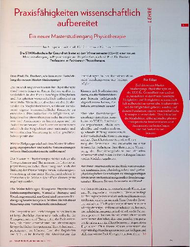 Vorschauseite 2: Praxisfähigkeiten wissenschaftlich aufbereitet: Ein neuer Masterstudiengang Physiotherapie