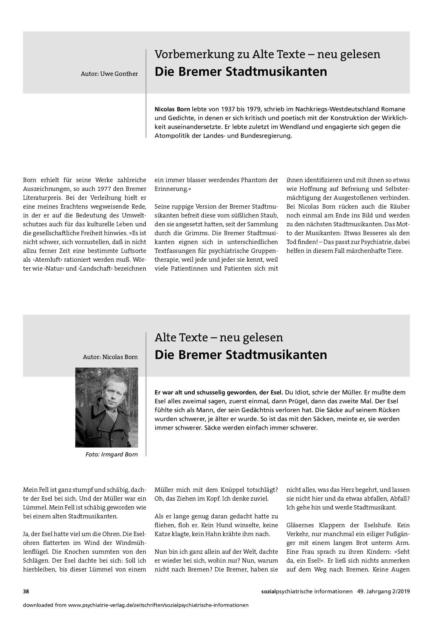 Vorschauseite 1: Vorbemerkung zu Alte Texte – neu gelesen: Die Bremer Stadtmusikanten