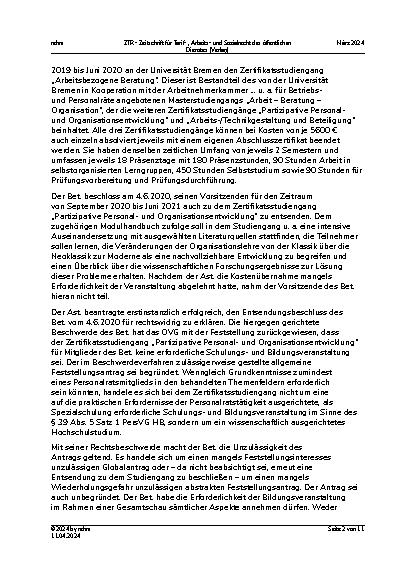 Vorschauseite 2: III. Personalvertretungsund Betriebsverfassungsrecht Schulungsund Bildungsveranstaltungen (Bremen)