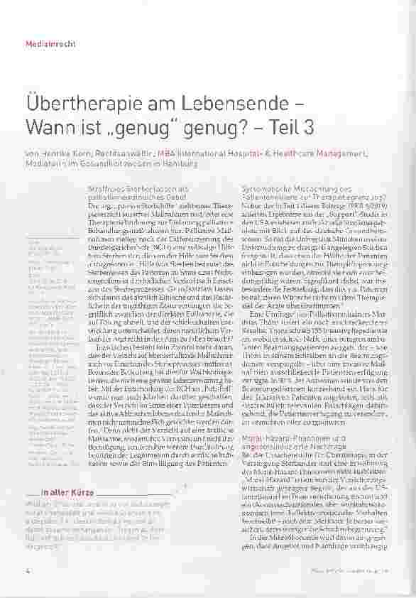 Vorschauseite 1: Übertherapie am Lebensende: Wann ist „genug“ genug? - Teil 3