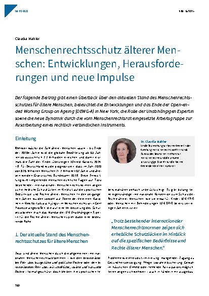 Vorschauseite 1: Menschenrechtsschutz älterer Menschen: Entwicklungen, Herausforderungen und neue Impulse