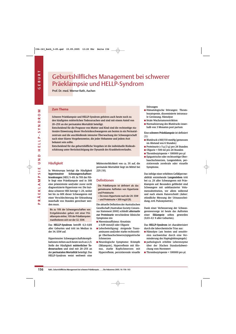 Vorschauseite 1: Geburtshilfliches Management bei schwerer Präeklampsie und HELLP-Syndrom