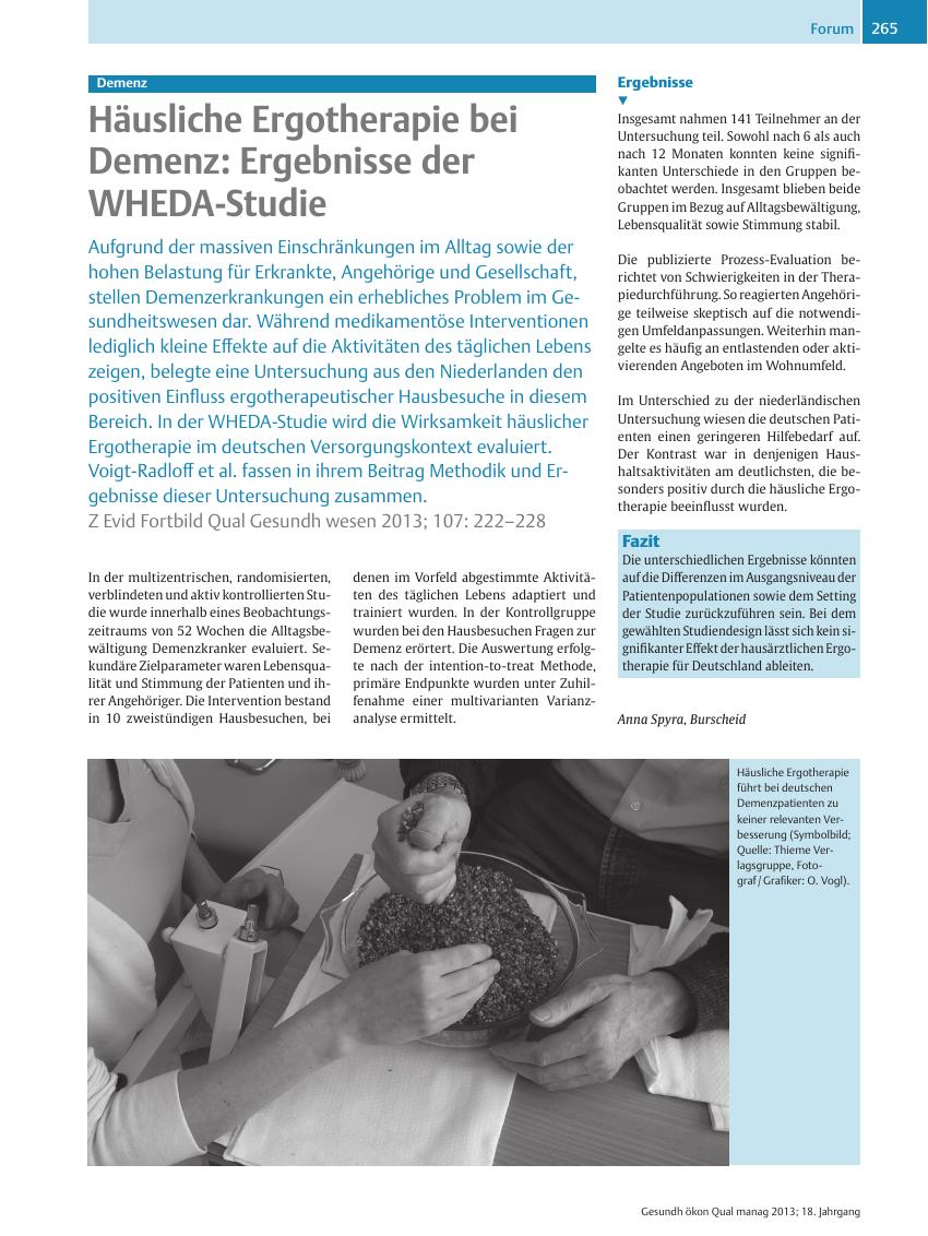 Vorschauseite 1: Demenz – Häusliche Ergotherapie bei Demenz: Ergebnisse der WHEDA-Studie