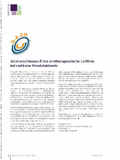 Vorschauseite 1: Jetzt erschienen: Erste urotherapeutische Leitlinie bei radikaler Prostatektomie