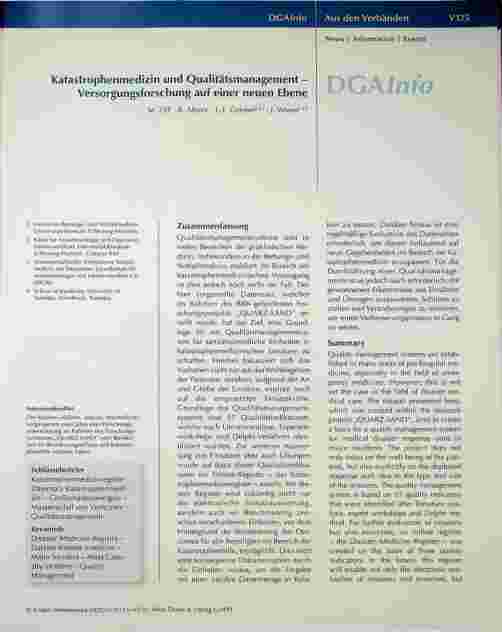 Vorschauseite 1: Katastrophenmedizin und Qualitätsmanagement - Versorgungsforschung auf einer neuen Ebene