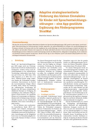 Vorschauseite 1: Adaptive strategieorientierte Förderung des kleinen Einmaleins für Kinder mit Sprachentwicklungsstörungen – eine App-gestützte Ergänzung des Förderprogramms StratMat
