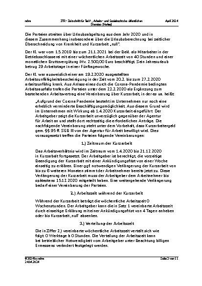 Vorschauseite 2: Urlaubsberechnung bei zeitlicher Überschneidung von Krankheit und Kurzarbeit