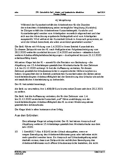 Vorschauseite 3: Urlaubsberechnung bei zeitlicher Überschneidung von Krankheit und Kurzarbeit
