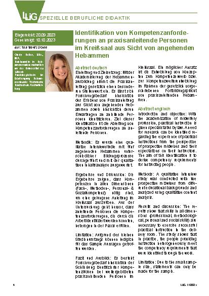 Vorschauseite 1: Identifikation von Kompetenzanforderungen an praxisanleitende Personen im Kreißsaal aus Sicht von angehenden Hebammen