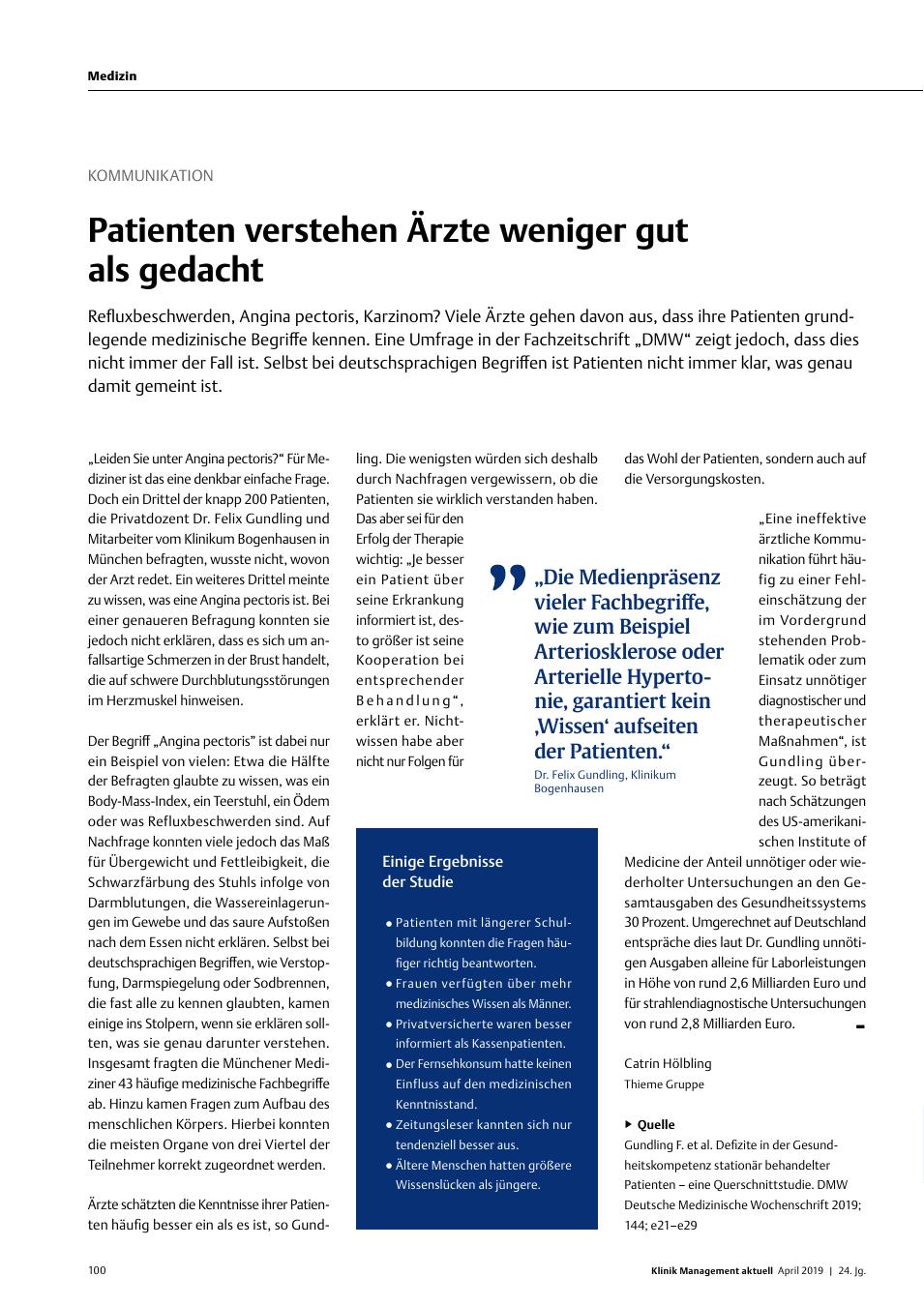 Vorschauseite 1: Kommunikation: Patienten verstehen Ärzte weniger gut als gedacht