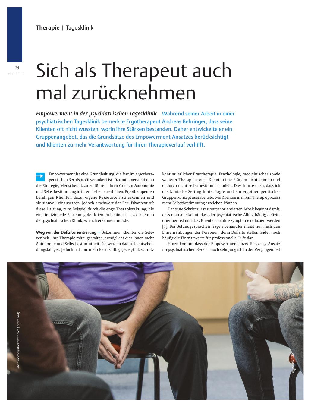 Vorschauseite 1: Sich als Therapeut auch mal zurücknehmen? Empowerment in der psychiatrischen Tagesklinik