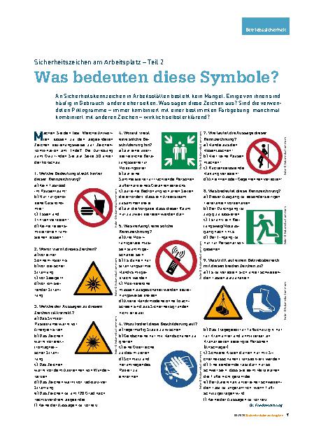 Vorschauseite 1: Sicherheitszeichen am Arbeitsplatz – Teil 2 Was bedeuten diese Symbole
