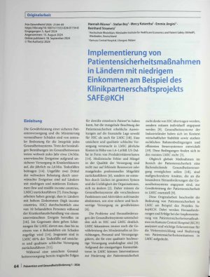 Vorschauseite 1: Implementierung von Patientensicherheitsmaßnahmen in Ländern mit niedrigem Einkommen am Beispiel des Klinikpartnerschaftsprojekts SAFE@KCH