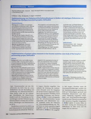Vorschauseite 3: Implementierung von Patientensicherheitsmaßnahmen in Ländern mit niedrigem Einkommen am Beispiel des Klinikpartnerschaftsprojekts SAFE@KCH