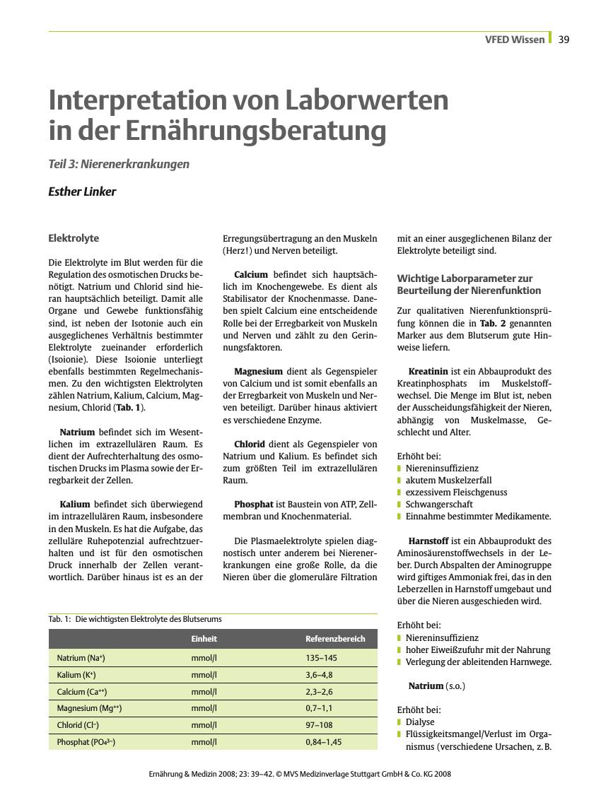 Vorschauseite 1: Interpretation von Laborwerten in der Ernährungsberatung
