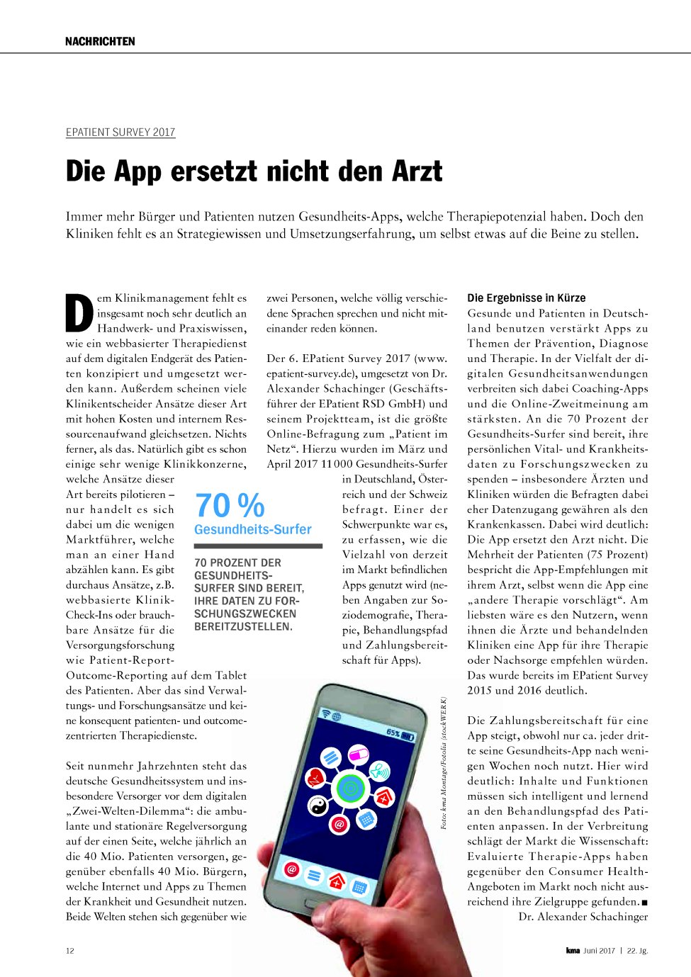 Vorschauseite 1: EPatient Survey 2017: Die App ersetzt nicht den Arzt