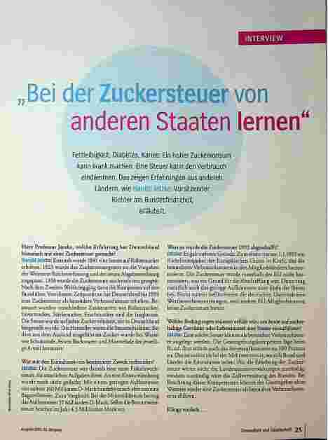 Vorschauseite 1: "Bei der Zuckersteuer von anderen Staaten lernen"