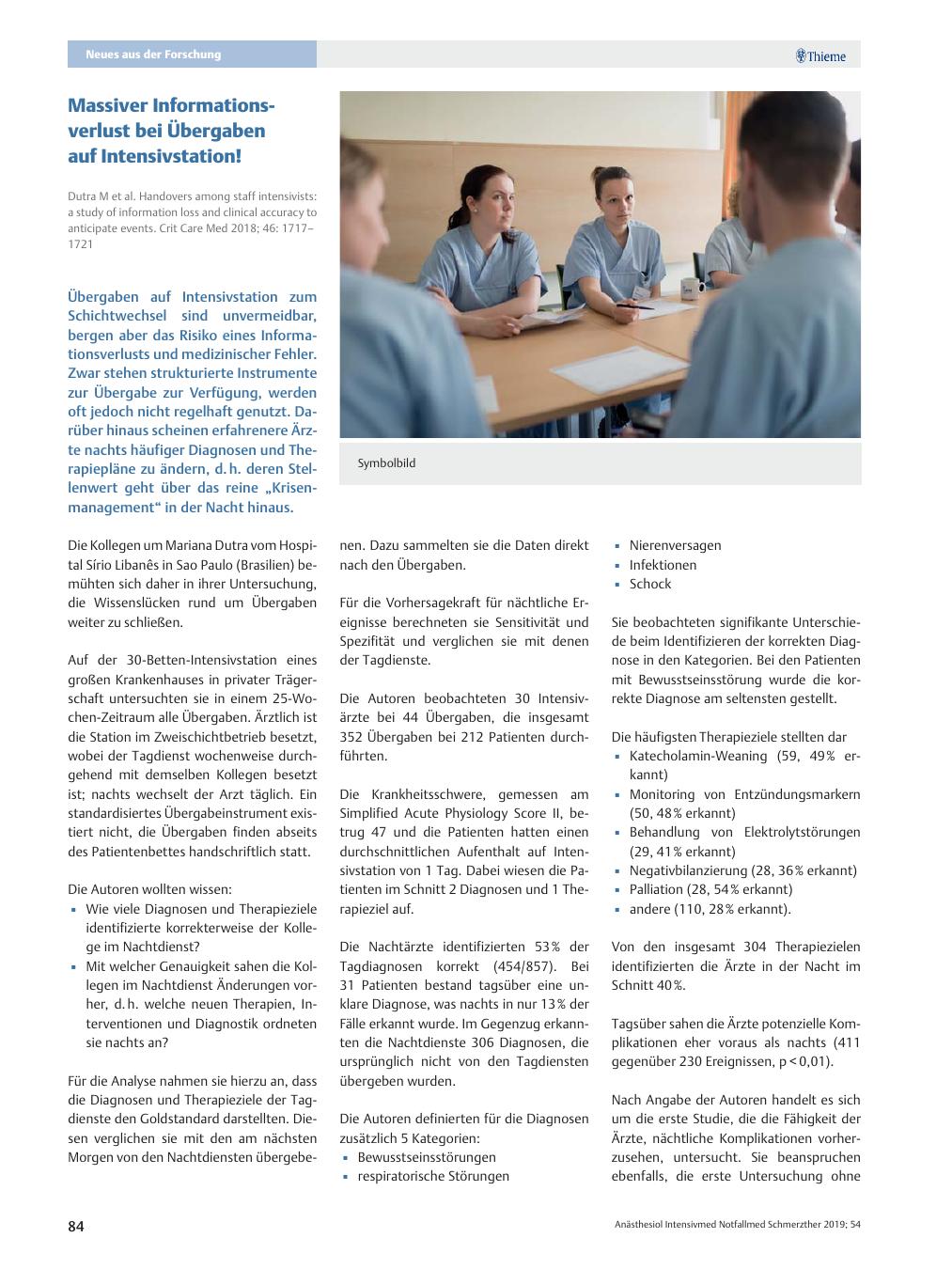 Vorschauseite 1: Massiver Informationsverlust bei Übergaben auf Intensivstation!
