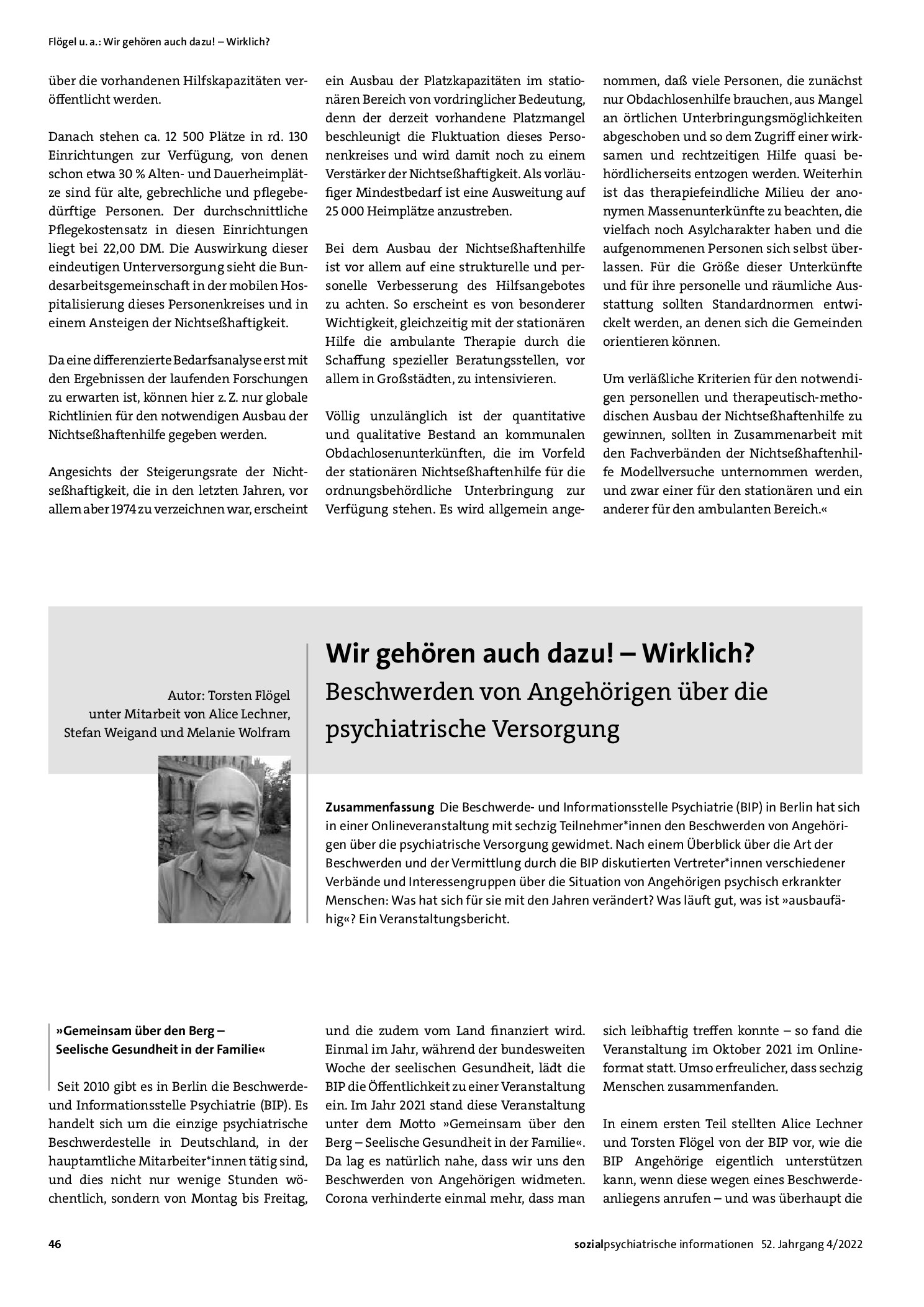 Vorschauseite 1: Wir gehören auch dazu! – Wirklich? Beschwerden von Angehörigen über die psychiatrische Versorgung