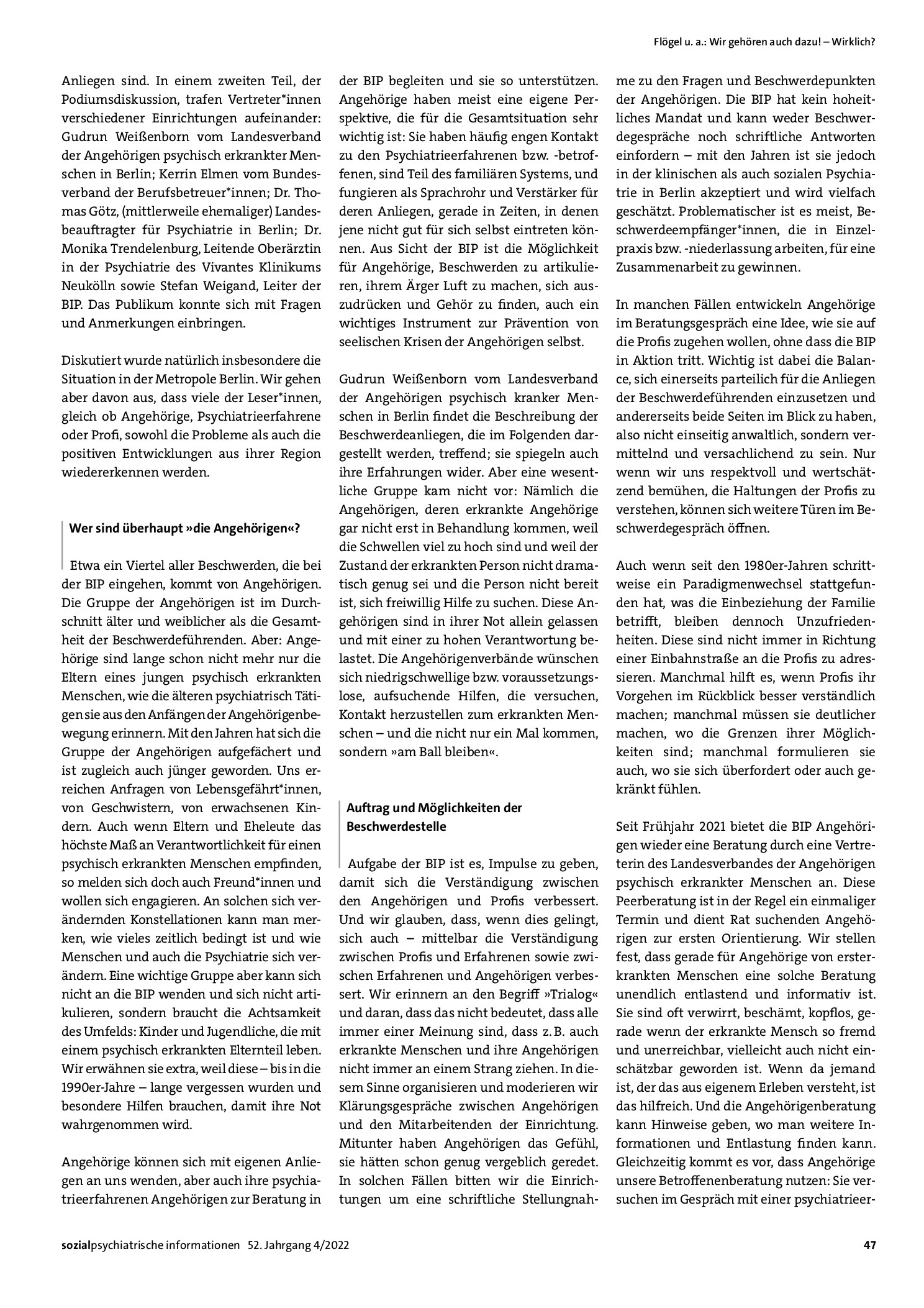 Vorschauseite 2: Wir gehören auch dazu! – Wirklich? Beschwerden von Angehörigen über die psychiatrische Versorgung
