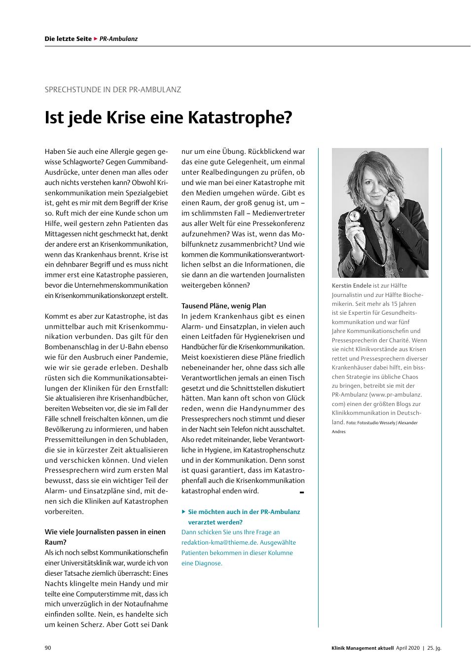 Vorschauseite 1: SPRECHSTUNDE IN DER PRÄAMBULANZ: Ist jede Krise eine Katastrophe?