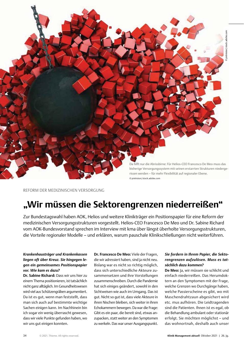Vorschauseite 1: Reform der medizinischen Versorgung: „Wir müssen die Sektorengrenzen niederreißen“