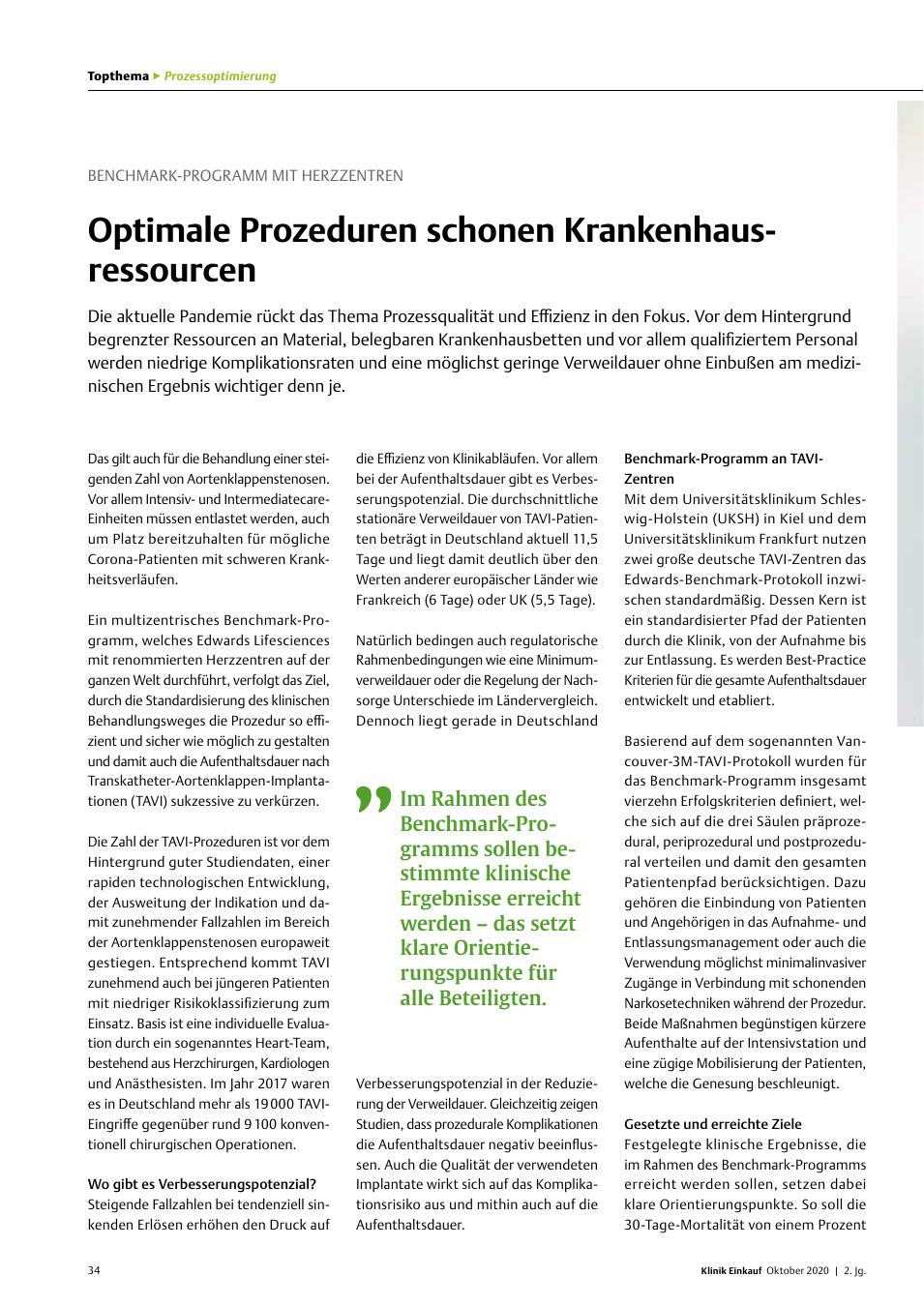 Vorschauseite 1: Benchmark-Programm mit Herzzentren: Optimale Prozeduren schonen Krankenhausressourcen
