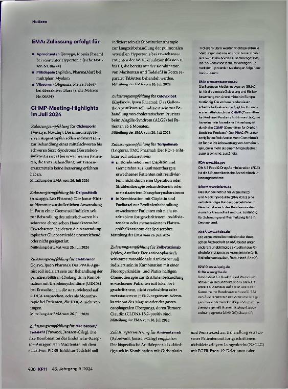 Vorschauseite 2: Avapritinib (neues Anwendungsgebiet: indolente systemische Mastozytose)