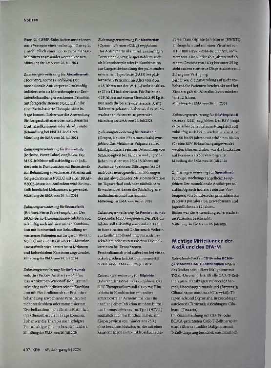 Vorschauseite 3: Avapritinib (neues Anwendungsgebiet: indolente systemische Mastozytose)