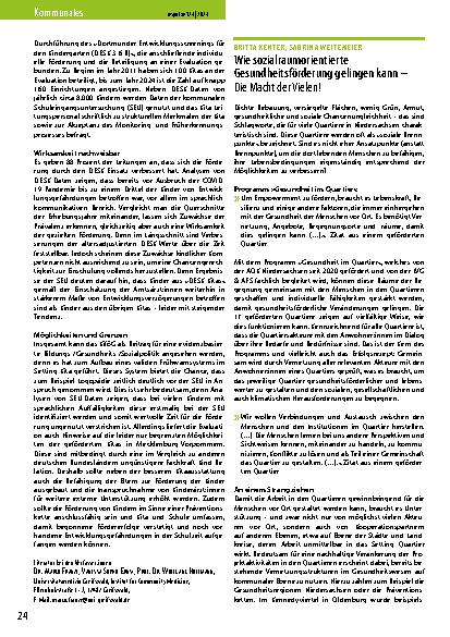 Vorschauseite 2: Prävention und Gesundheitsförderung in Mecklenburg-Vorpommern – Früherkennung und -förderung in benachteiligten Kitas