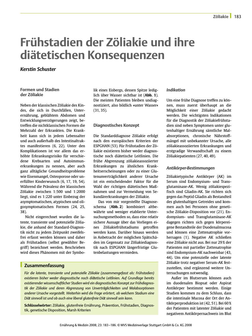 Vorschauseite 1: Frühstadien der Zöliakie und ihre diätetischen Konsequenzen