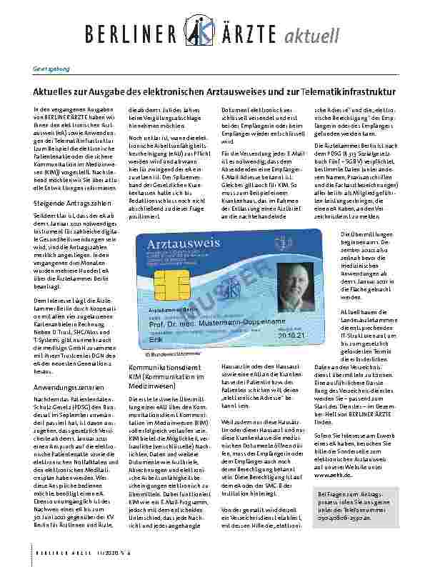 Vorschauseite 1: Aktuelles zur Ausgabe des elektronischen Arztausweises und zur Telematikinfrastruktur