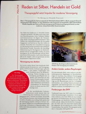 Vorschauseite 1: Reden ist Silber, Handeln ist Gold Therapiegipfel setzt Impulse für moderne Versorgung