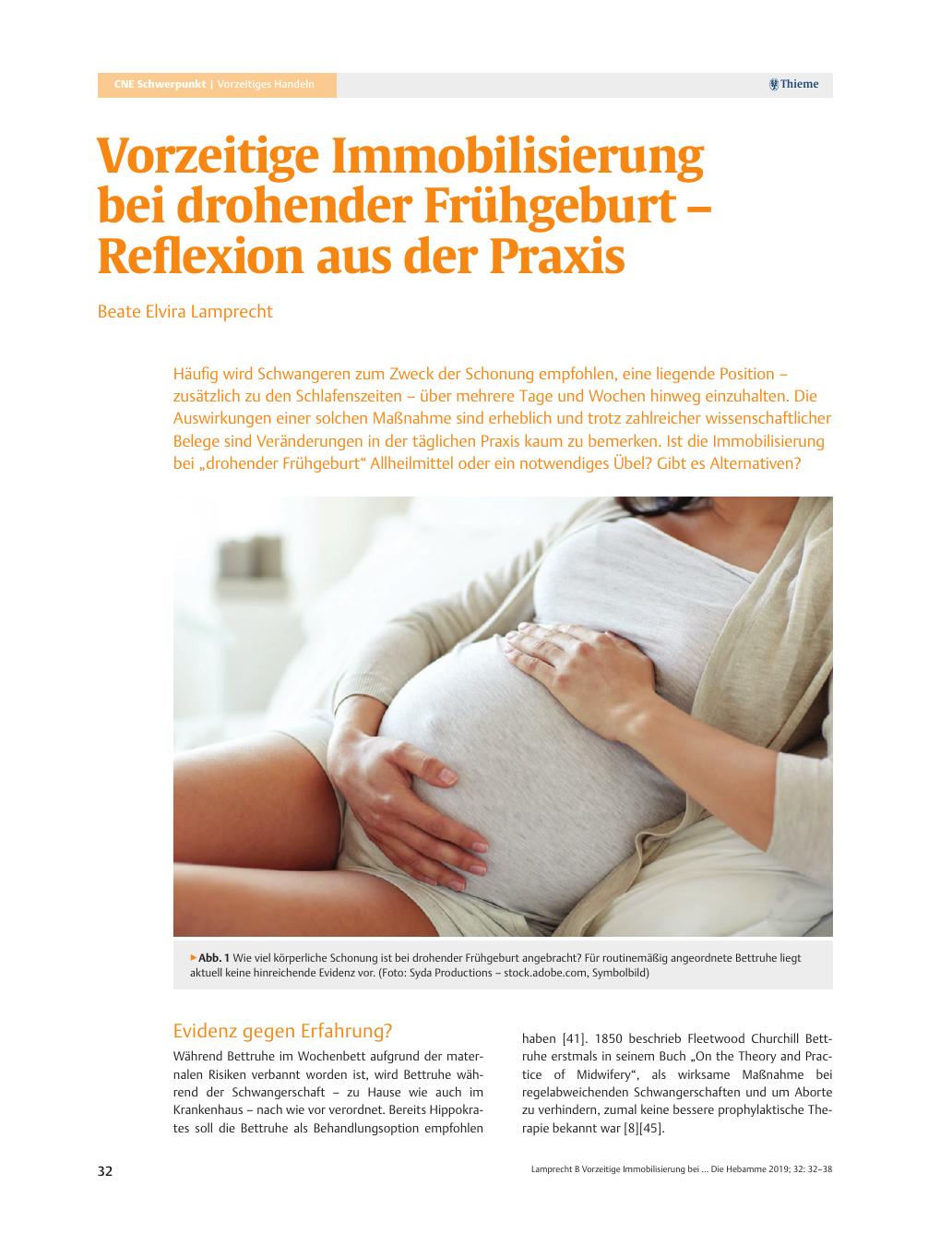 Vorschauseite 1: Vorzeitige Immobilisierung bei drohender Frühgeburt – Reflexion aus der Praxis