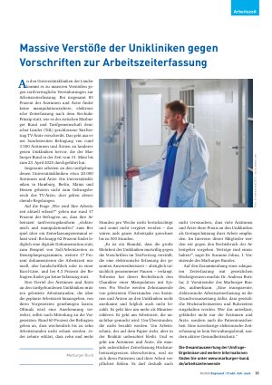 Vorschauseite 1: Massive Verstöße der Unikliniken gegen Vorschriften zur Arbeitszeiterfassung
