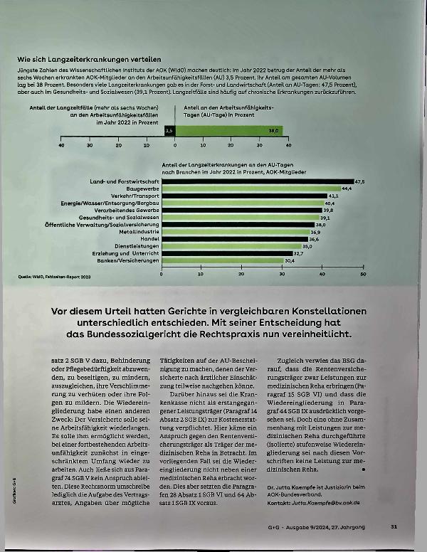 Vorschauseite 2: Fahrt zur Wiedereingliederung nicht auf Kassenkosten.