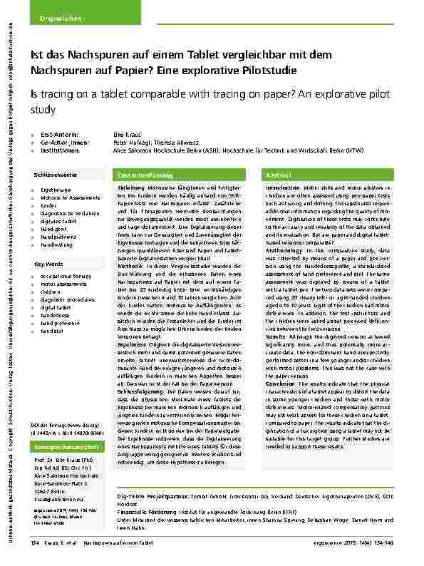 Vorschauseite 1: Ist das Nachspuren auf einem Tablet vergleichbar mit dem Nachspuren auf Papier? Eine explorative Pilotstudie