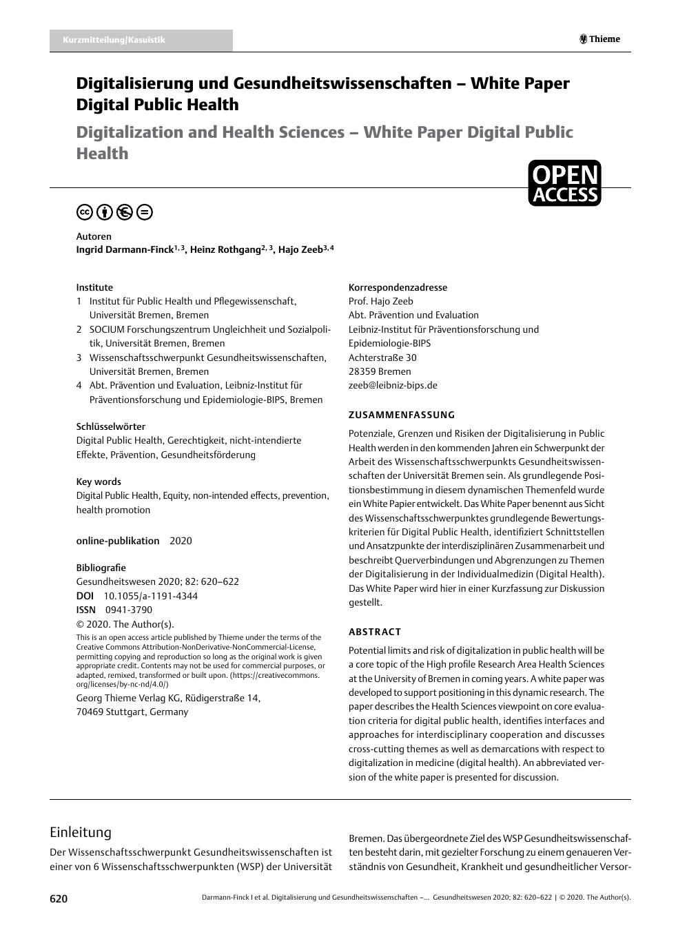 Vorschauseite 1: Digitalisierung und Gesundheitswissenschaften – White Paper Digital Public Health