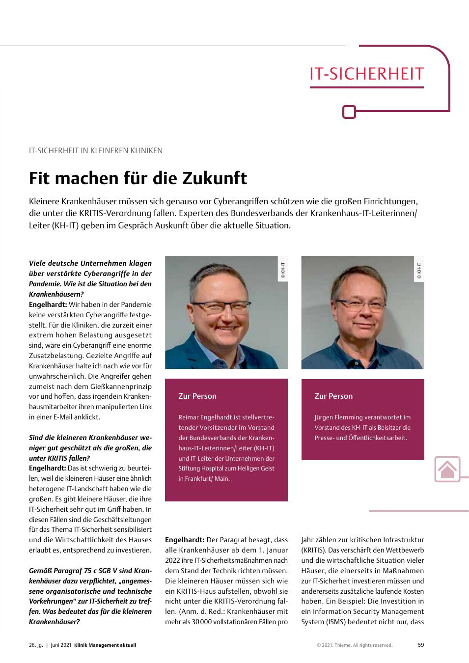 Vorschauseite 1: IT-Sicherheit in kleineren Kliniken: Fit machen für die Zukunft